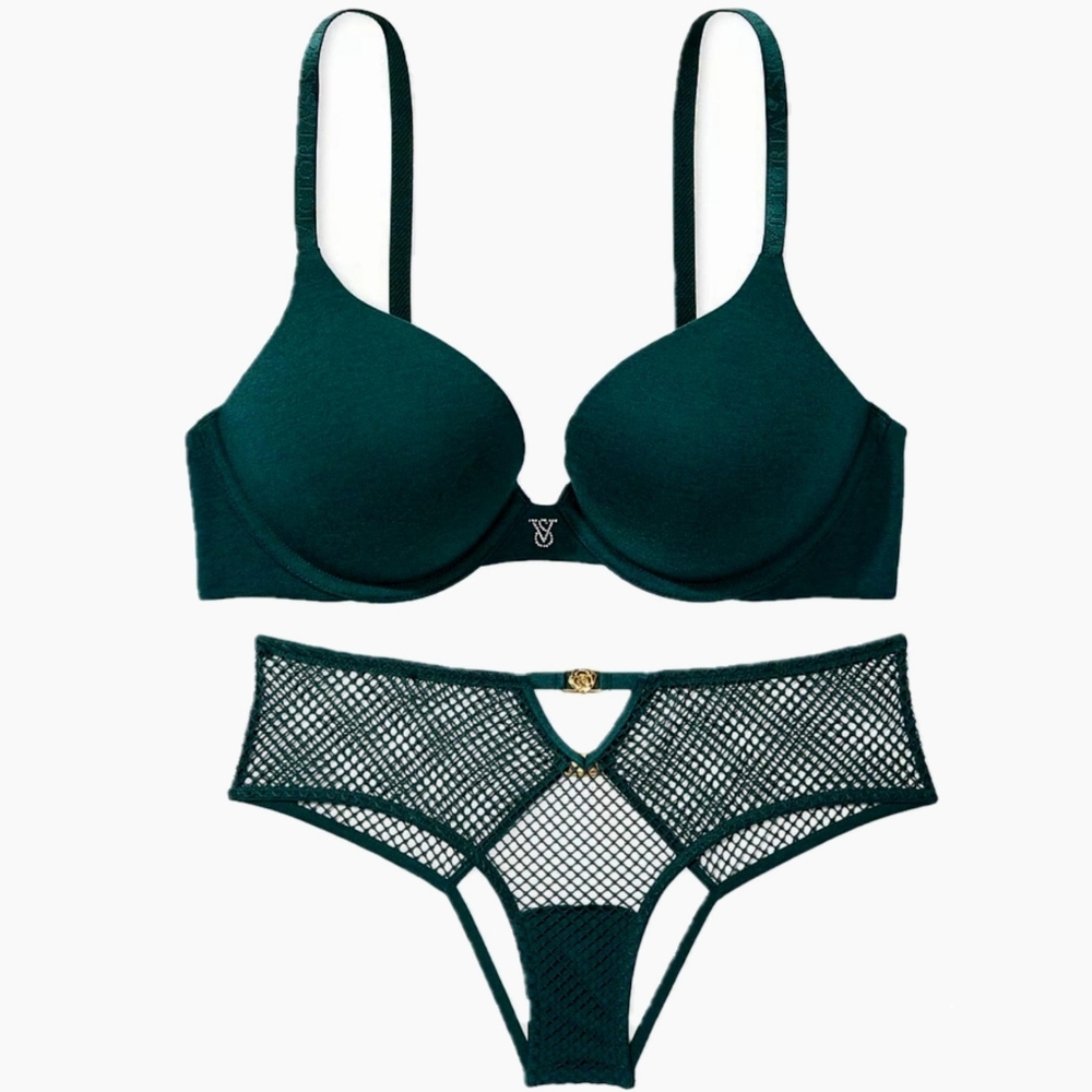 Victoria’s Secret Matching Set Bombshell Bra/Fishnet Cheeky Panty-32D/Small